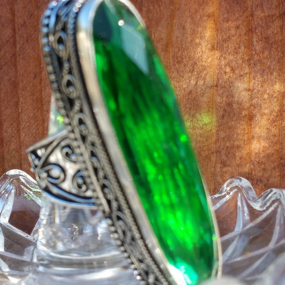 STUNNING GREEN TOPAZ LONG BOARD RING 7.5 - Picture 7 of 8